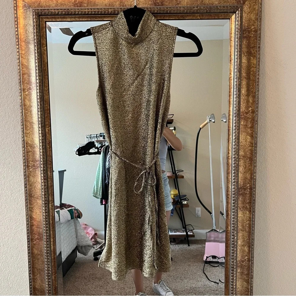 Topshop mock neck glitter tie waist mini dress